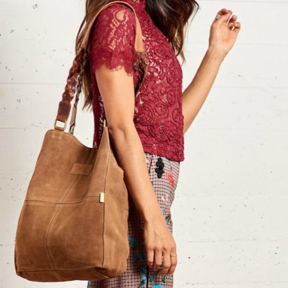 🍃💕HP JOYN Boho Bucket Suede Leather Hobo Bag - Picture 4 of 8